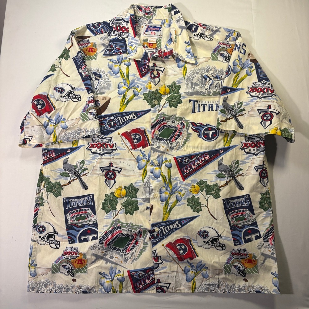 Reyn Spooner NFL Tennessee Titans Super Bowl XXXIV Aloha Shirt Mens L Cream